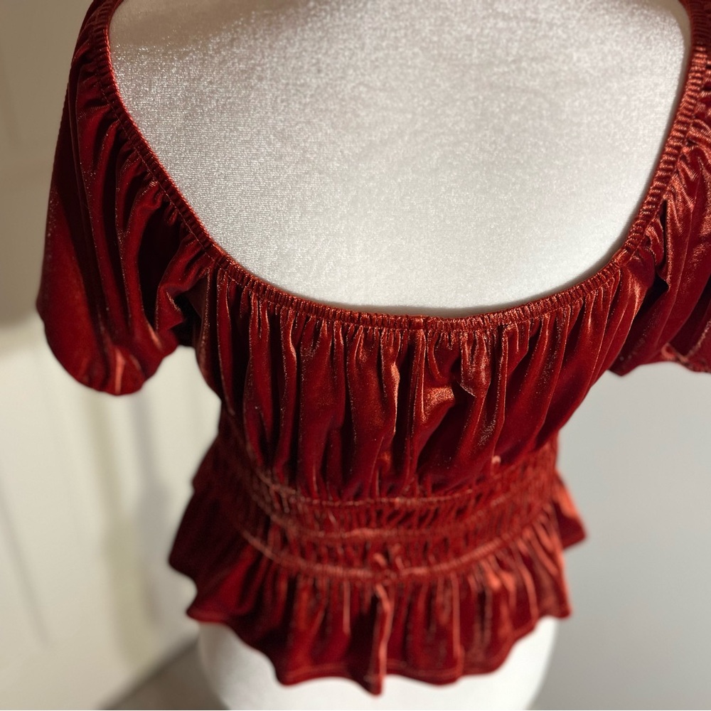 ROW A Women’s Burnt Velvet Tiered Hem Stretch Crop Top Shirt Medium Nordstrom - Picture 8 of 12